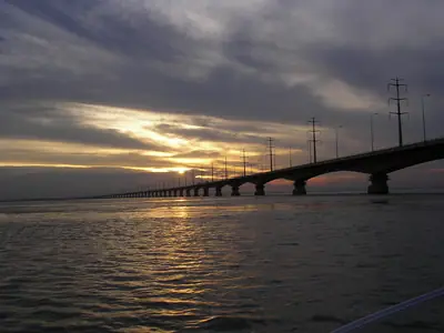 Bangabandhu (Jamuna) Bridge at sunset, Tangail side