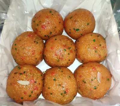 Kashmiri laddu sweets in a box, photographed in Tangail town
