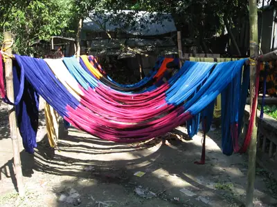 Dyed cotton thread drying in Aloa village, Tangail weaving area